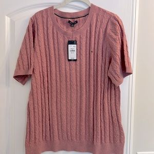 NWT Tommy Hilfiger pink light weight short sleeve cable knit top size XXL